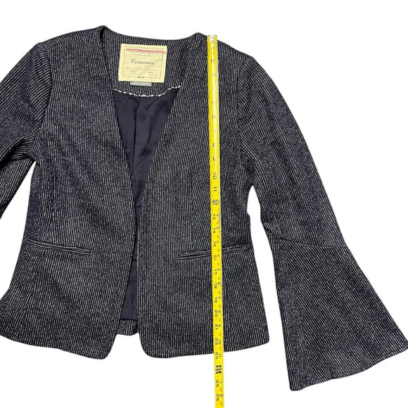 Anthropologie Cartonnier Wool Blend Bell Sleeve Pinstripe Jacket Navy Blue 6 - Picture 8 of 10